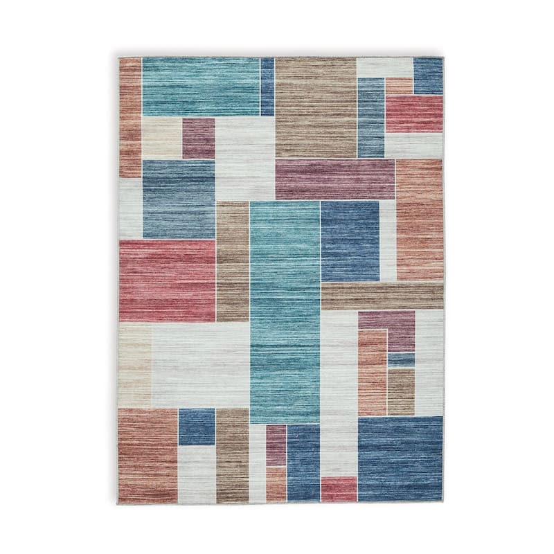 Nami 5 x 7 Area Rug, Multicolored Geometric Design, Polyester Cotton Blend - 5 x 7