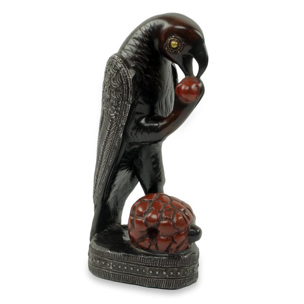 Novica Handmade Parrot With Palm Fruit Wood Sculpture