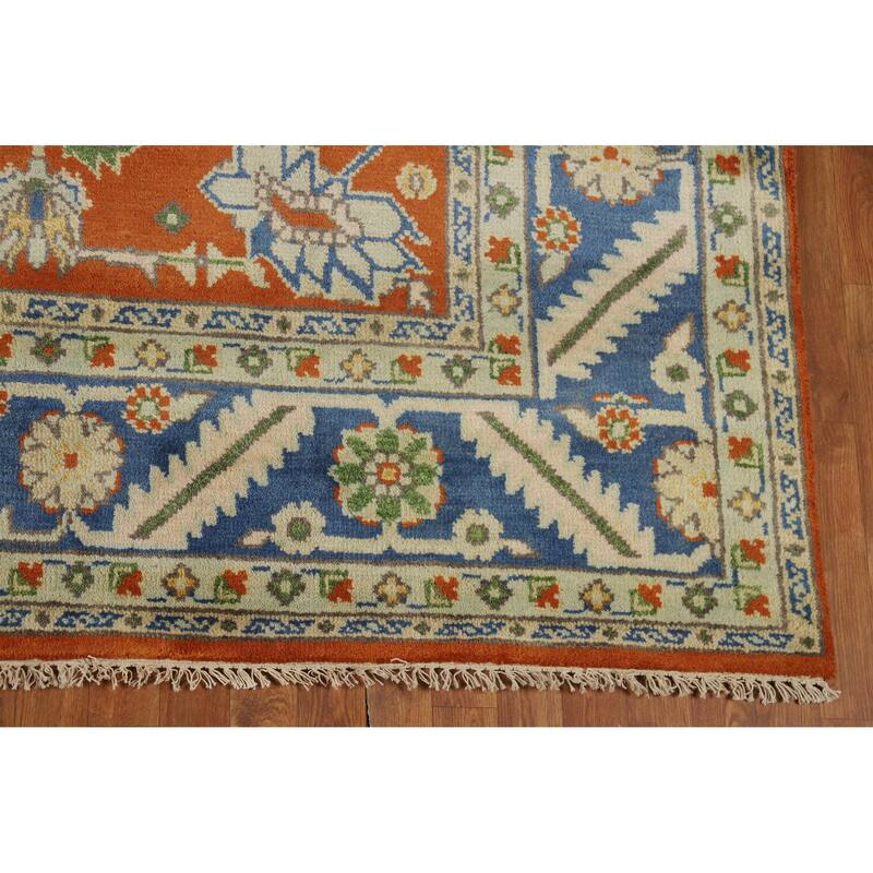 Hand Knotted Oriental 100% Wool Carpet Transitional All-Over Oranges & Rust Oushak Area Rug - 11' 11'' X 9' 0''