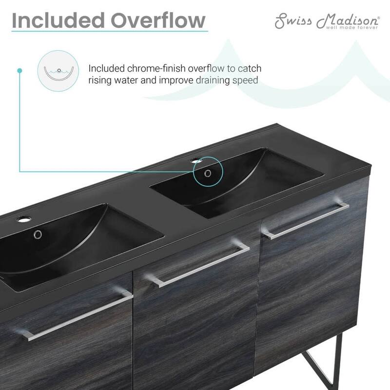 Swiss Madison SM-BV226DMB Annecy 59" Free Standing Double Basin Vanity