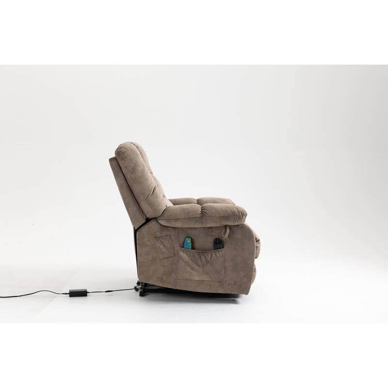 Power Lift Recliner Chair with Massage & Heat, Velvet Upholstered Electric Recliner, Lounge Sofa Chair with Side Pockets