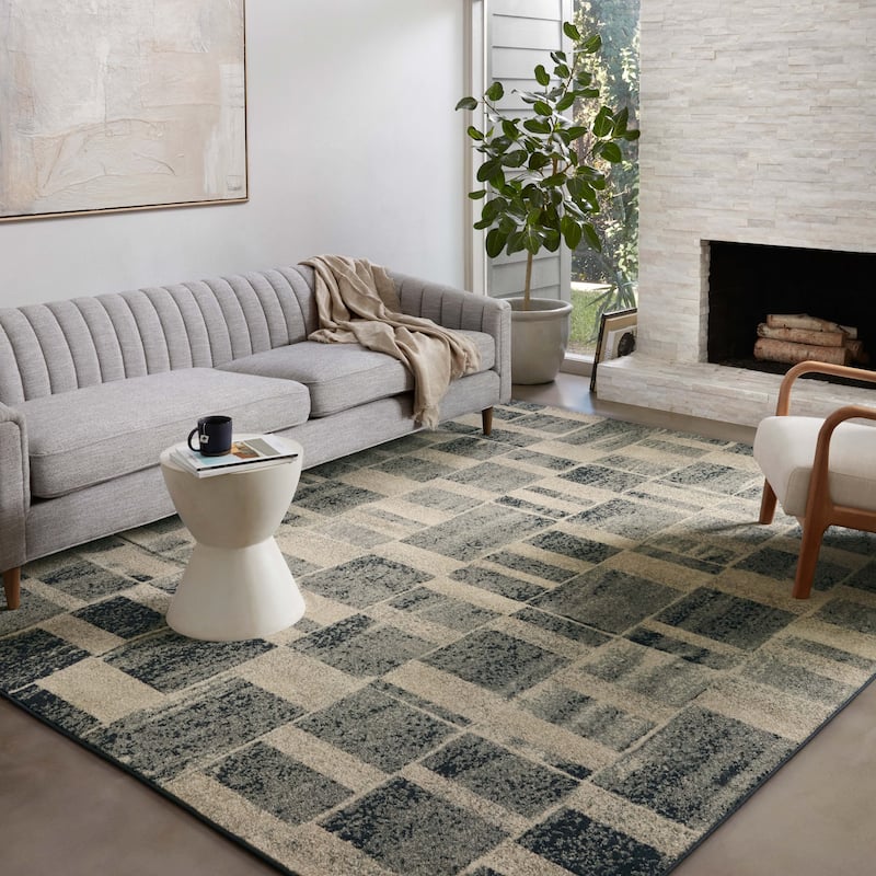 Alexander Home Bradford Modern Industrial Area Rug - 9'-6" x 12'-6" - Storm / Sand - Rectangle
