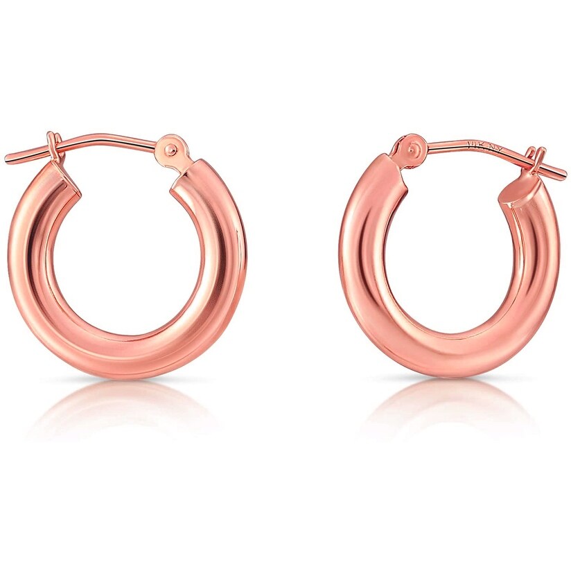 14K Rose Gold Polished Light Weight Small Tube Hoop Earrings ~ 16mm length 14K Rose Gold Polished Light Weight Small Tube Hoop Earrings ~ 16mm length