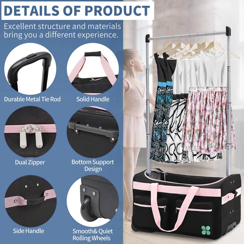 DoCred Suitcase Sets with Garment Rack and Wheel, Dance Bag