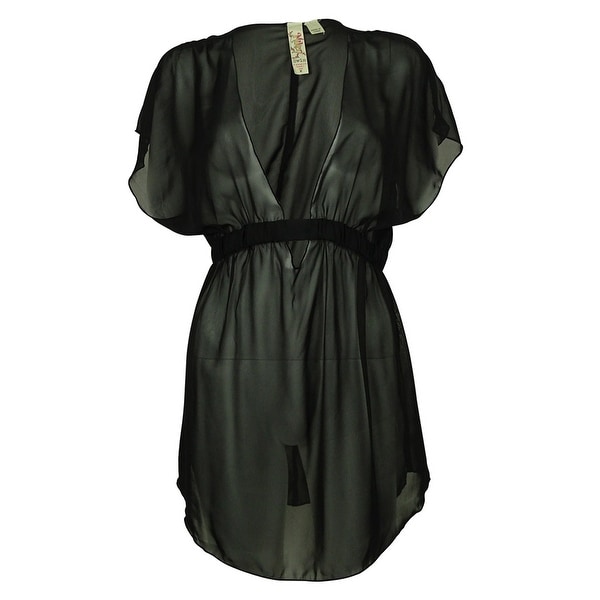 Miken Women's Chiffon Black Dress Swim Cover-up - S