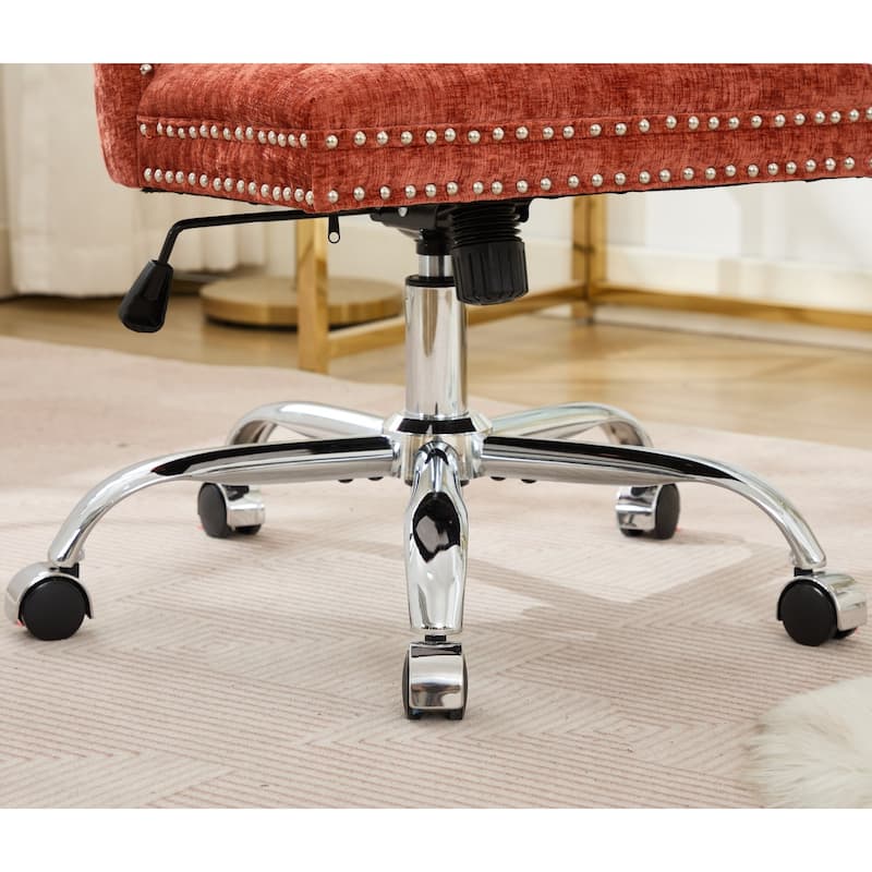GDF Studio - Modern Chenille Tufted Upholstered Office Chair with Chrome Metal Base with Nailhead Trim and High-Rebound Cushion