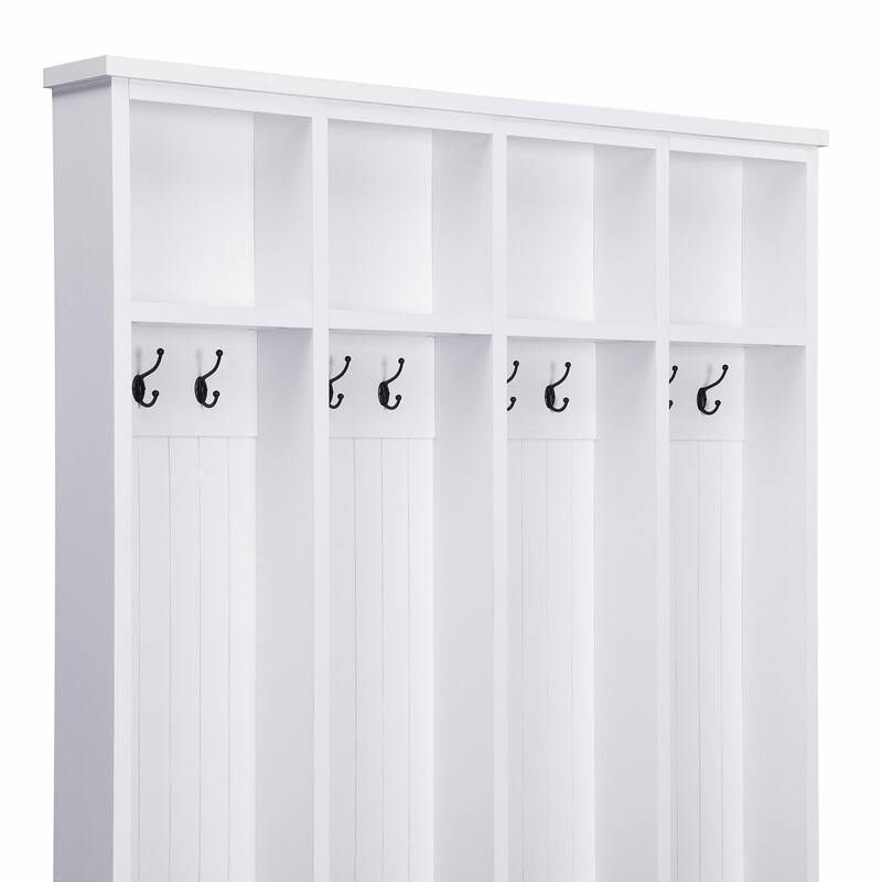 Farmhouse 59" Wide Hall Tree with 8 Hooks - Modern 3-in-1 Entryway Bench
