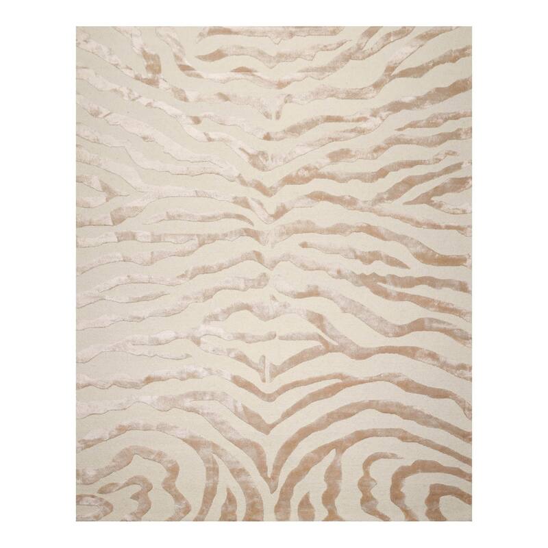 Hand Made Wool & Silk Modern & Contemporary Oriental Area Rug Ivory