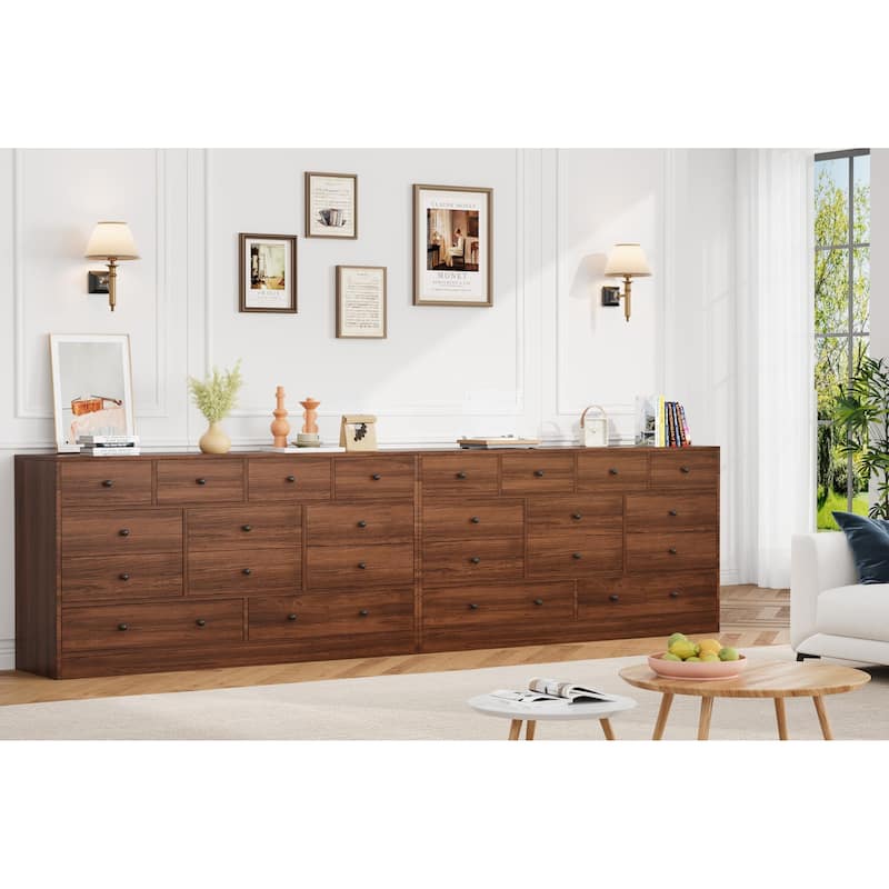12 Drawer Dresser for Bedroom with Power Outlet, 61 Inch Wooden Storage Cabinet