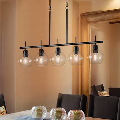 Starsky 5-Light Modern Kitchen Island Linear Pendant Light with Clear Globe Glass Shades