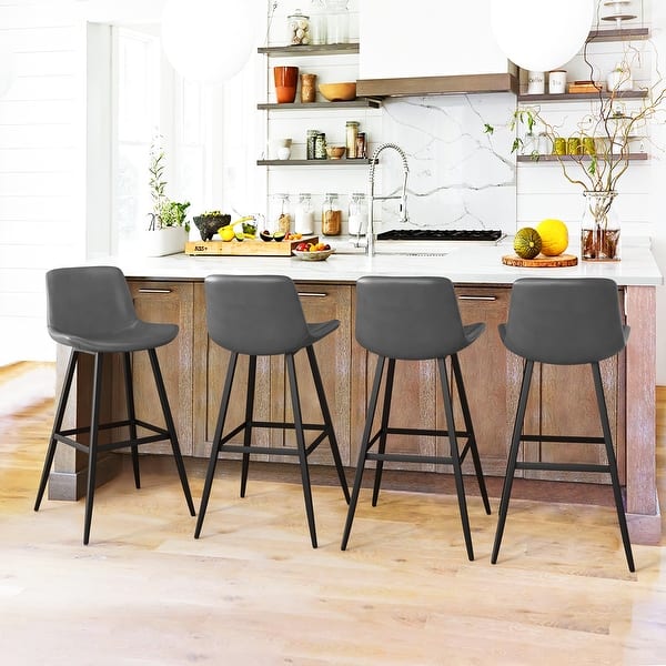 Faux Leather Bar Stools Counter Height Stools with Backs and Metal
