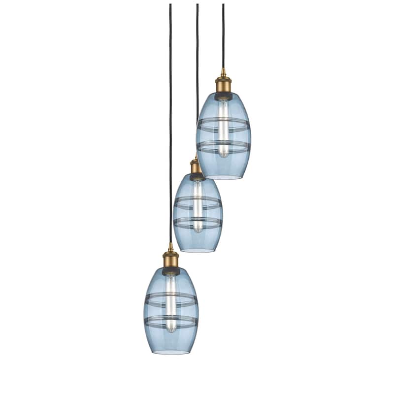 Innovations Lighting 113B-3P-25-12 Vaz Pendant Vaz 3 Light 12" Wide - Brushed Brass / Blue