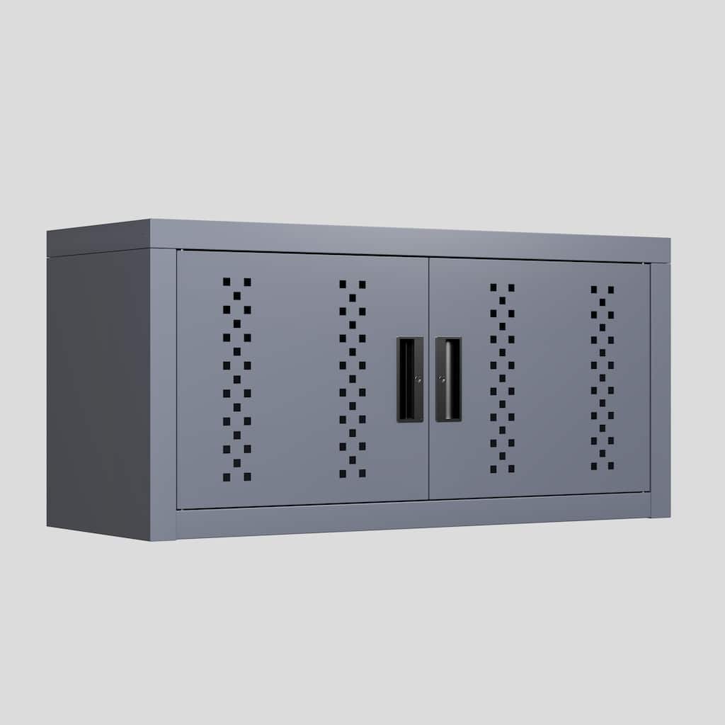Roomfitters Wall Mounted Metal Garage Cabinet, Floating Tool Storage Organizer with Door, Steel, Gray