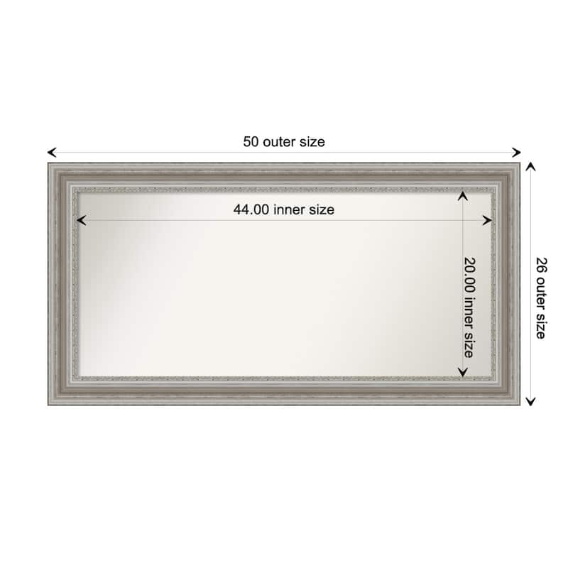 Parlor Silver Framed Non-Beveled Custom Wall Mirror, Bathroom Vanity Mirror - Outer Size: 49.5 x 25.5