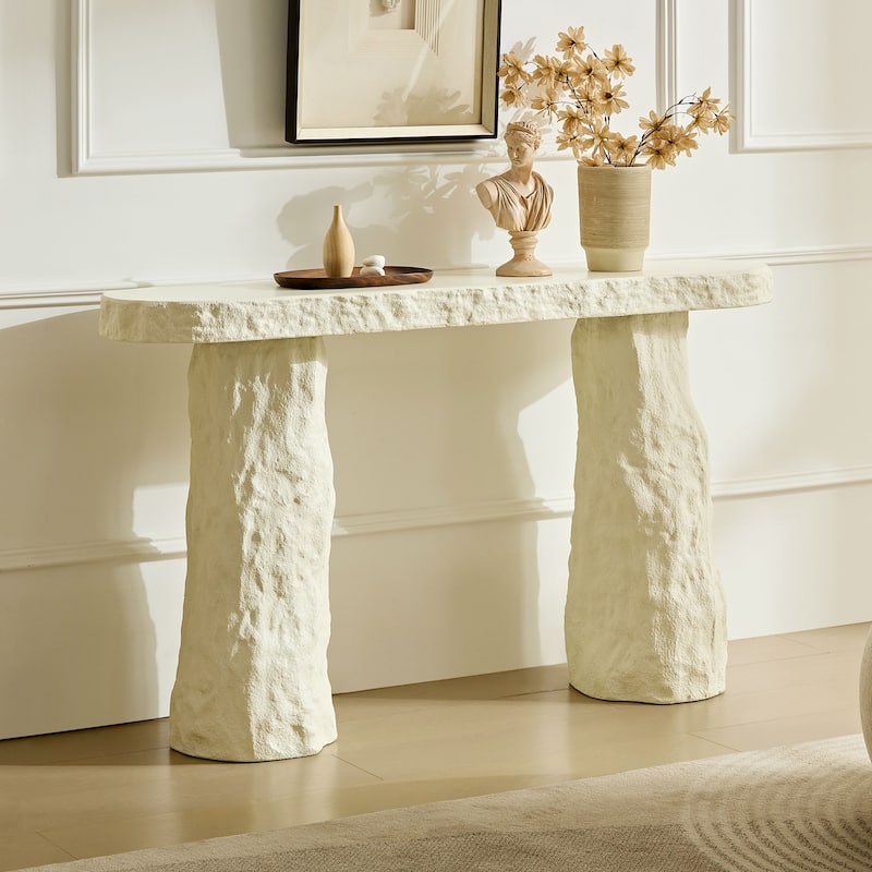 53.94 inch Modern Design Console Table,Imitation Stone Table,Fiberglass Entryway Table with Irregular Legs