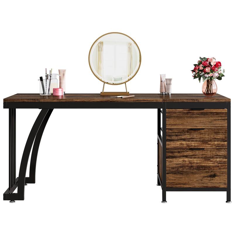 Vanity Desk with 3 Drawers, 59-Inch Large Dressing Table with Reversible Drawers, Chic Makeup Desk for Women Girls