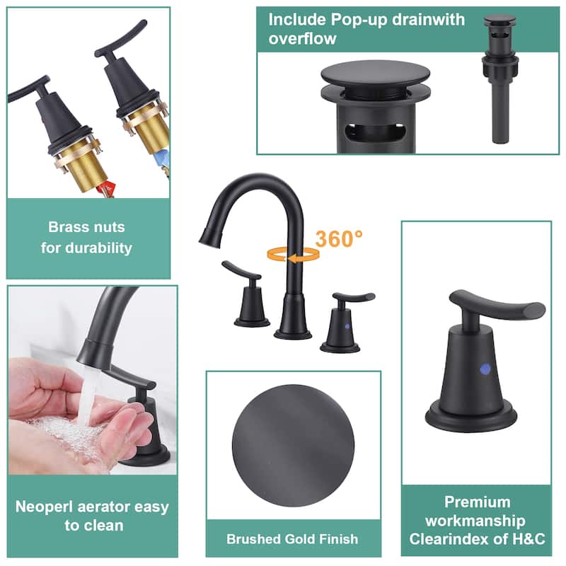WOWOW 8 in. Widespread Double Handle Bathroom Sink Faucet