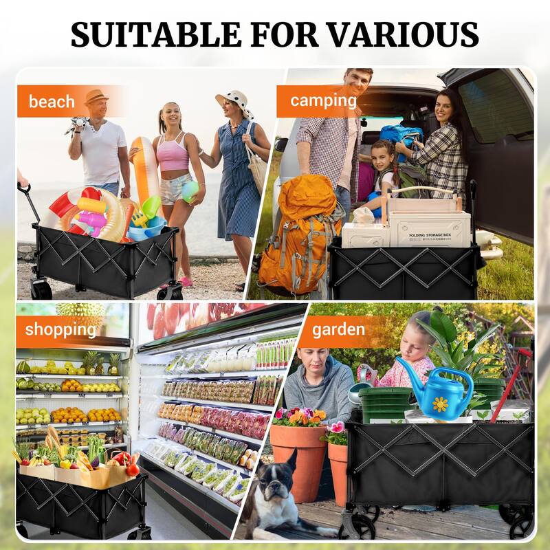 400L Collapsible Wagon, Folding Wagon Cart , Beach Wagon with Big Wheels, 450LB Heavy Duty Foldable Wagon