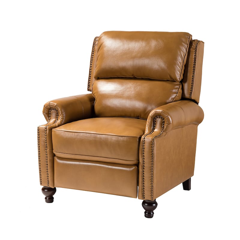 Gabriela Mid-Century Modern Genuine Leather Recliner with Tapered Block Solid Wood Feet by HULALA HOME