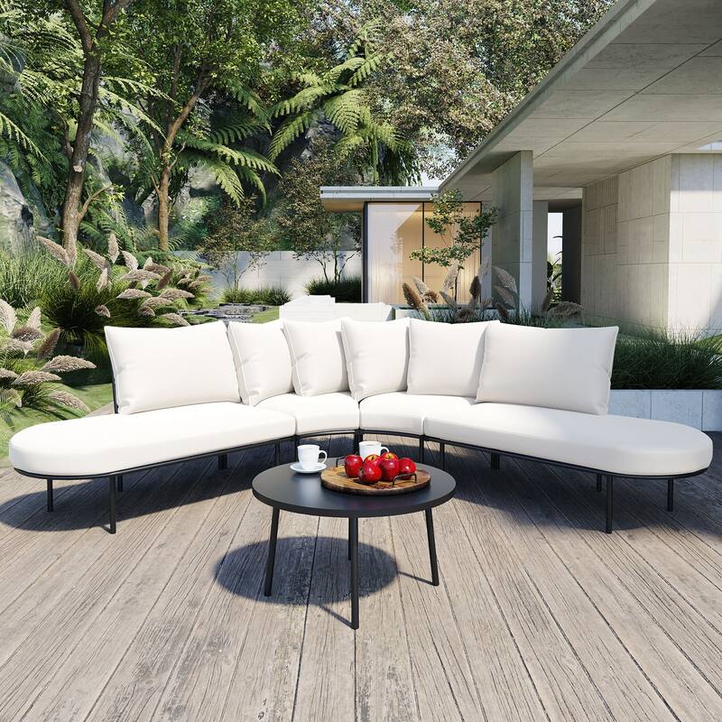 Outdoor Furniture Sofa Set with Coffee Table, Iron Frame Outdoor Indoor Conversation Set for 6 People