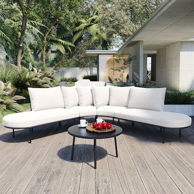 Outdoor Furniture Sofa Set with Coffee Table, Iron Frame Outdoor Indoor Conversation Set for 6 People