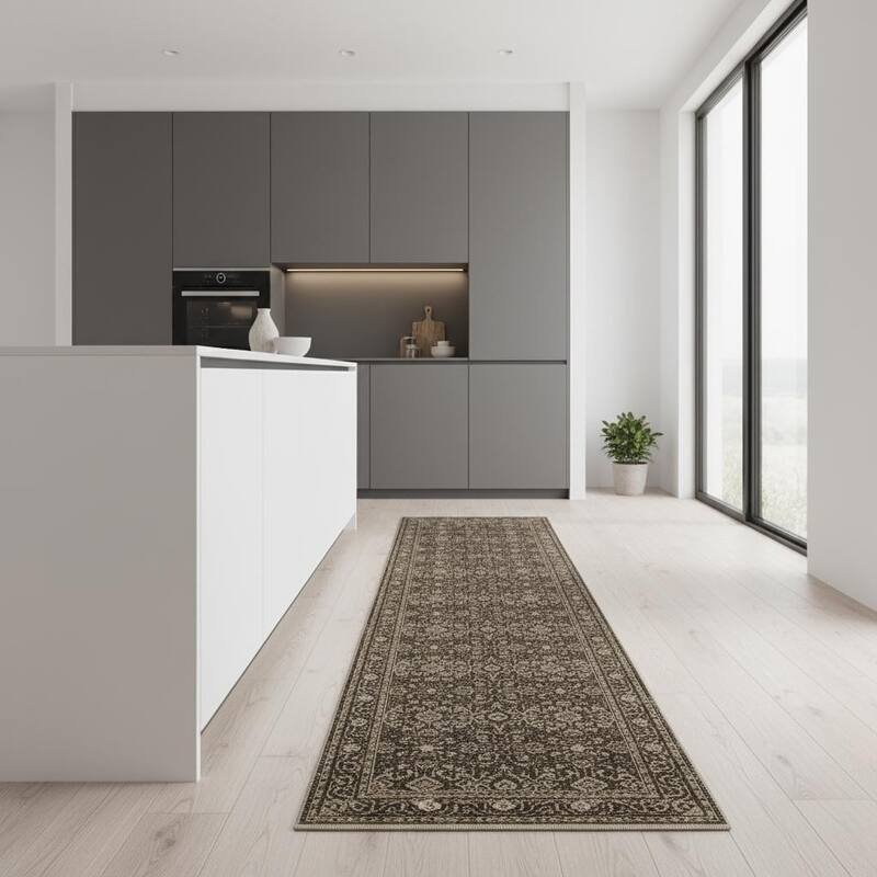 HomeRoots Floral Medallion Traditional Rectangle Area Rug - 2' X 8'