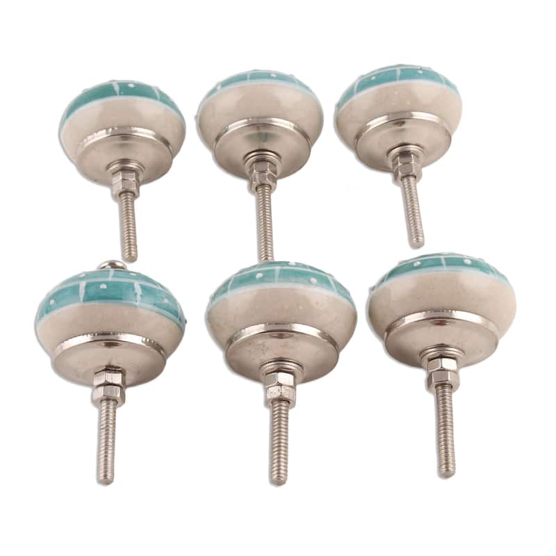 Novica Handmade Turquoise Layers Ceramic Knobs (Set Of 6)