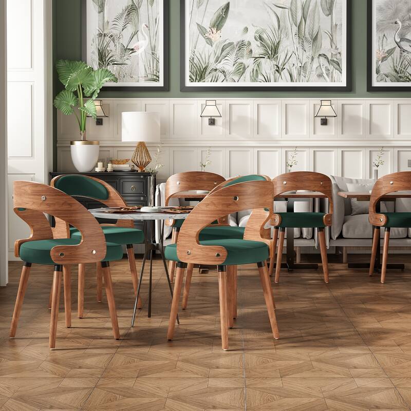 Wood Dining Chairs, Set of 2 Modern Upholstered Dining Chairs with Curved Backrest for Kitchen, Dining Room, Living Room