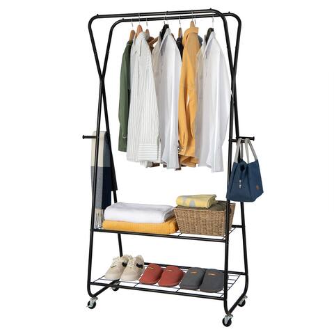 Costway Heavy Duty Double Rail Garment Rack Clothes Rack on Wheels / - See Details