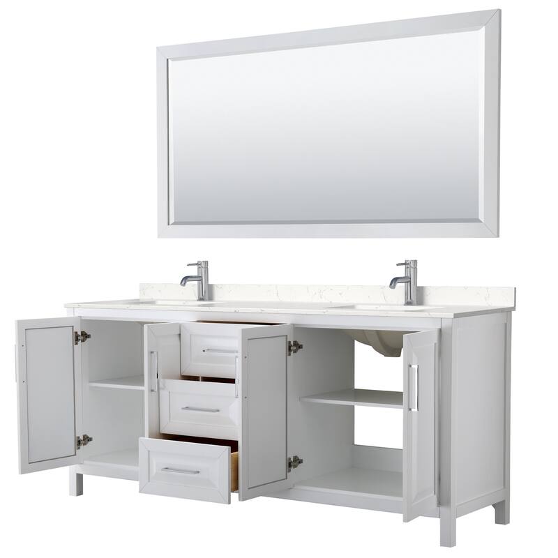 Daria 80 Inch Double Vanity, Cultured Marble Top, 70 Inch Mirror