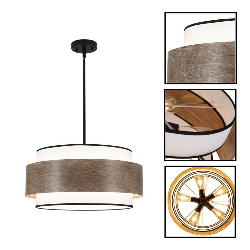 5 Light shade of lights rustic light fixture metal and fabric pendant light