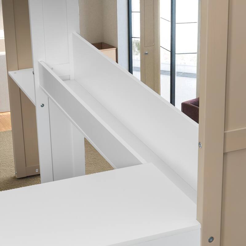 Full Size Wood Loft Bed with Desk, Wardrobe Storage, Shelves & Clothes Rail, 500 lb Bed Capacity, 77.8 x 70.1 x 75.6 in