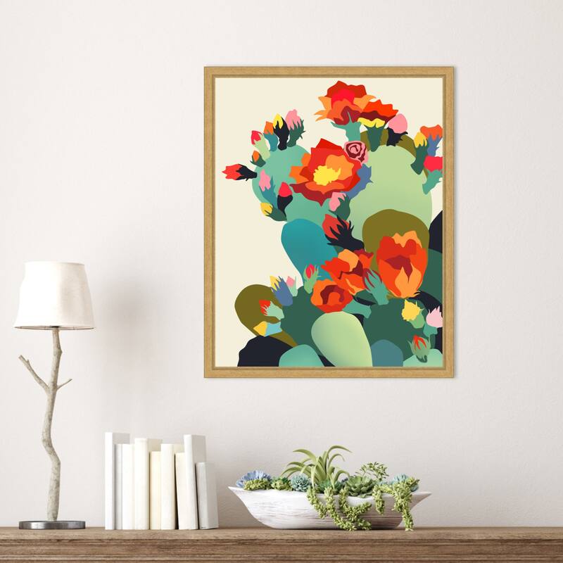 How Cactus Got Its Groove Back by Uma Gokhale Framed Canvas Wall Art Print - Sylvie Bright Gold