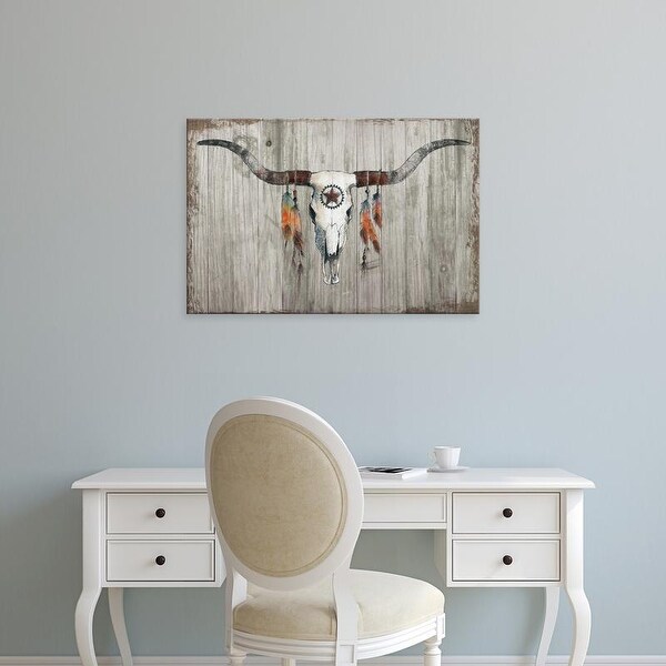 Easy Art Prints Avery Tillmon's 'Longhorn on Dark Gray Wood' Premium Canvas Art