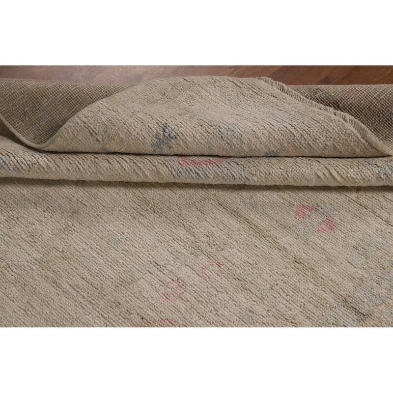 Vegetable Dye Oushak Turkish Rug Handmade Bedroom Beige Wool Carpet - 4'10"x 7'5"