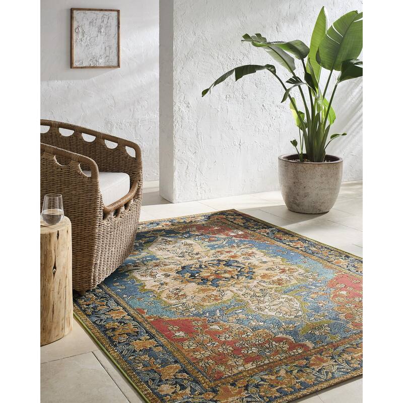 Livabliss Warsaw Traditional Indoor / Outdoor Area Rug - Navy - 7'10" x 10'