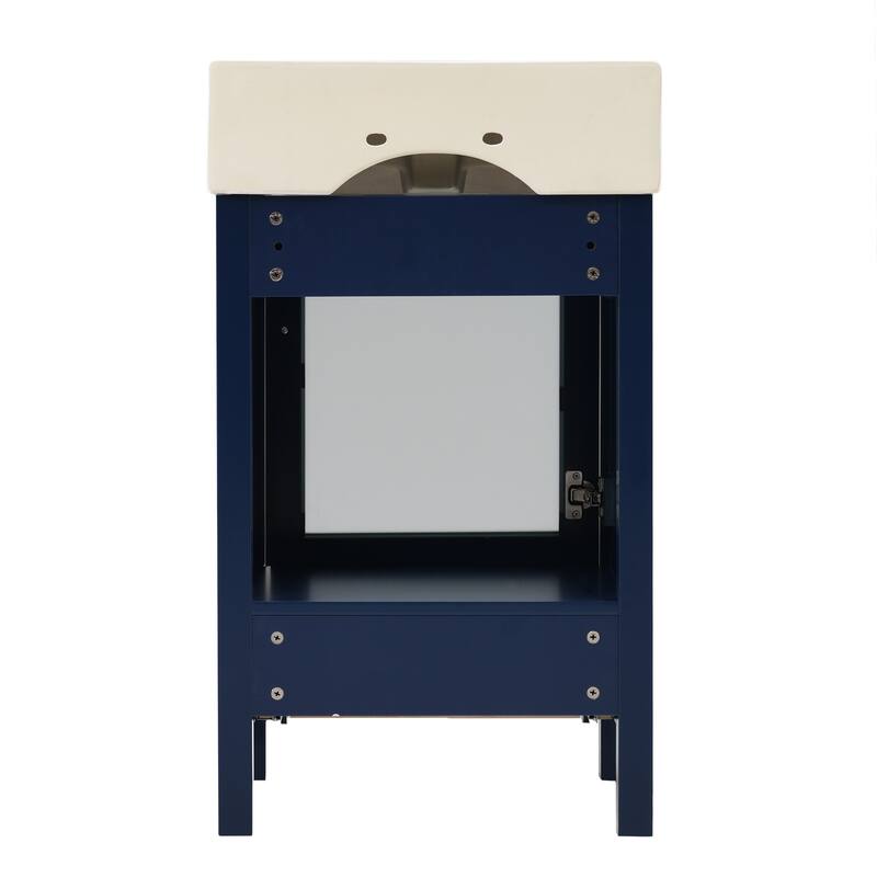 20-Inch Blue Bathroom Vanity with Ceramic Sink, Soft-Close Door & Ample Storage for Small Spaces - 15.16in L Solid Wood+MDF