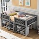preview thumbnail 2 of 18, Storage Loft Bed with 2 Movable Shelves & Ladder, Guardrail Chalkboard Designed, Twin Size, Solid Wood Slats Support