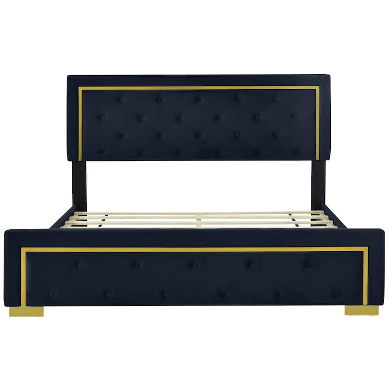 HomeRoots Black Tufted Velvet Upholstered Queen Bed Frame