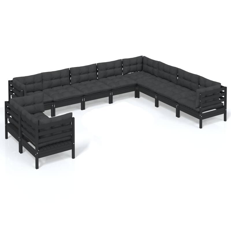 vidaXL Solid Pinewood Patio Lounge Set 11 Piece with Cushions Multi Colors