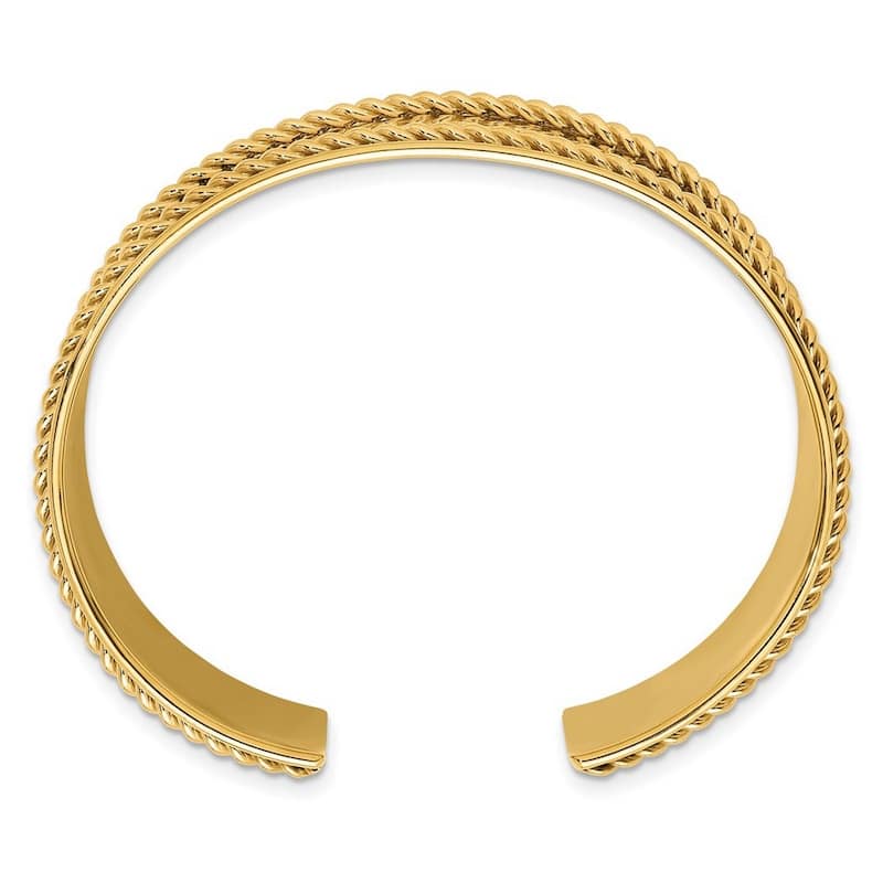 Curata Italian 14k Yellow Gold 22mm Rope Edge Cuff Bangle Bracelet
