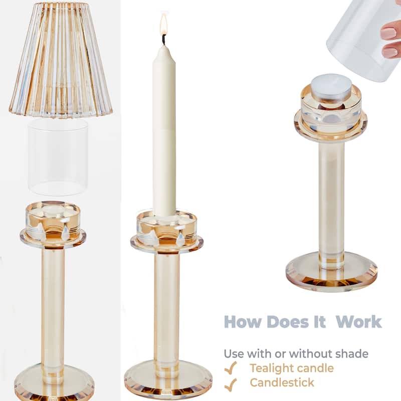 12 Inch Crystal Glass Candle Lamp with Stylish Glass Shade for Decor