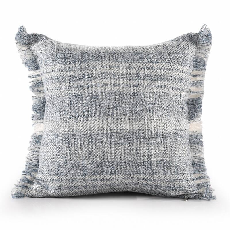HomeRoots 20" X 20" Denim Blue And Ivory Polyester Striped Zippered Pillow