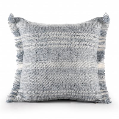 HomeRoots 20" X 20" Denim Blue And Ivory Polyester Striped Zippered Pillow