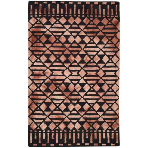 One of a Kind Hand-Tufted Modern & Contemporary 5' x 8' Geometric Wool Red Rug - 4'11"x7'11"