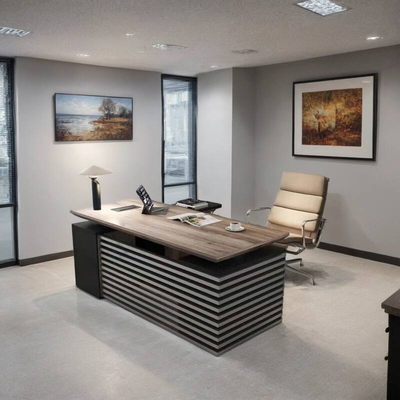 Adjustable Height Executive L Shaped Standing Desk w/ Cable Box Drawers Cabinets