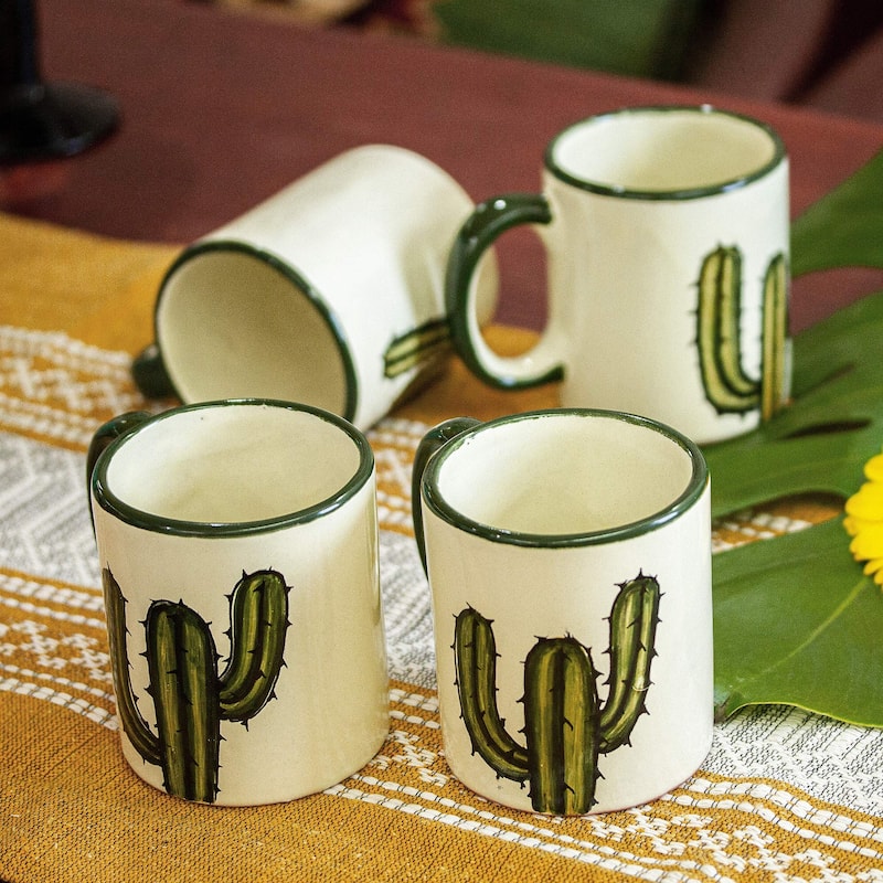 Novica Handmade Saguaro Ceramic Mugs (Set Of 4)