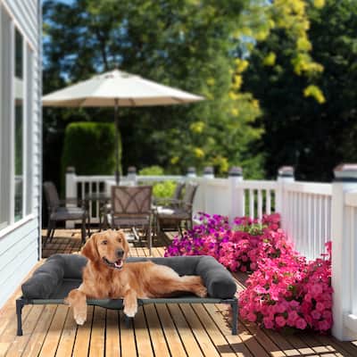 Elevated Dog Bed Bolstered Pet Raised Bed with Fleece Cushion Indoor