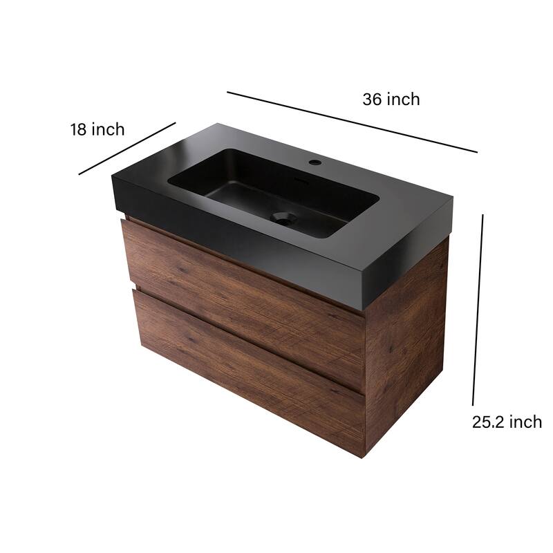Floating Bathroom Vanity with Black Solid Surface Top