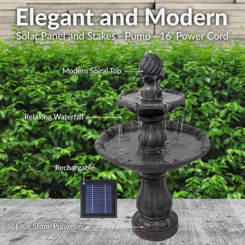 Sunnydaze Two Tier Solar-on-Demand Fountain, 35 Inch Tall - 35-Inch